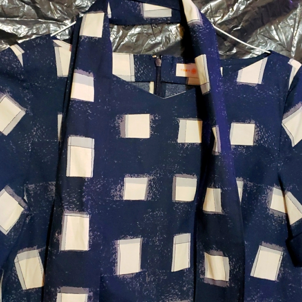 Women's dress blue square prints, the front mini Navistar 6